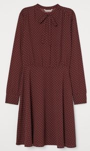 Vintage style Burgundy Dot Longsleeve A Line Dress Neck Bow